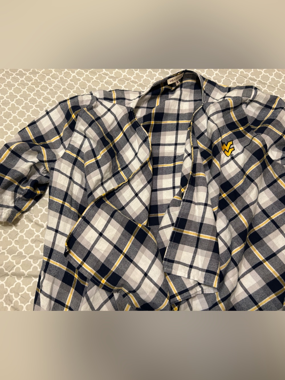 Women’s Navy, White & Yellow Plaid Button-Up Shirt